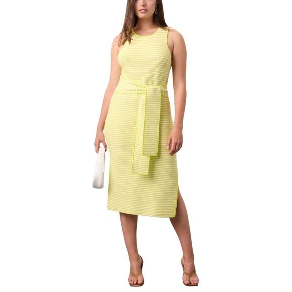 Toccin x RTR Yellow Striped Tie Front Midi Side Slit Dress M - Picture 1 of 6